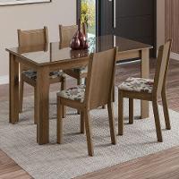 Conjunto Jantar Mesa Vidro 4 Cadeiras Rústico/Hibiscos - 1