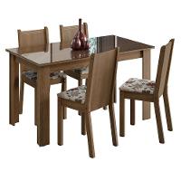 Conjunto Jantar Mesa Vidro 4 Cadeiras Rústico/Hibiscos - 9