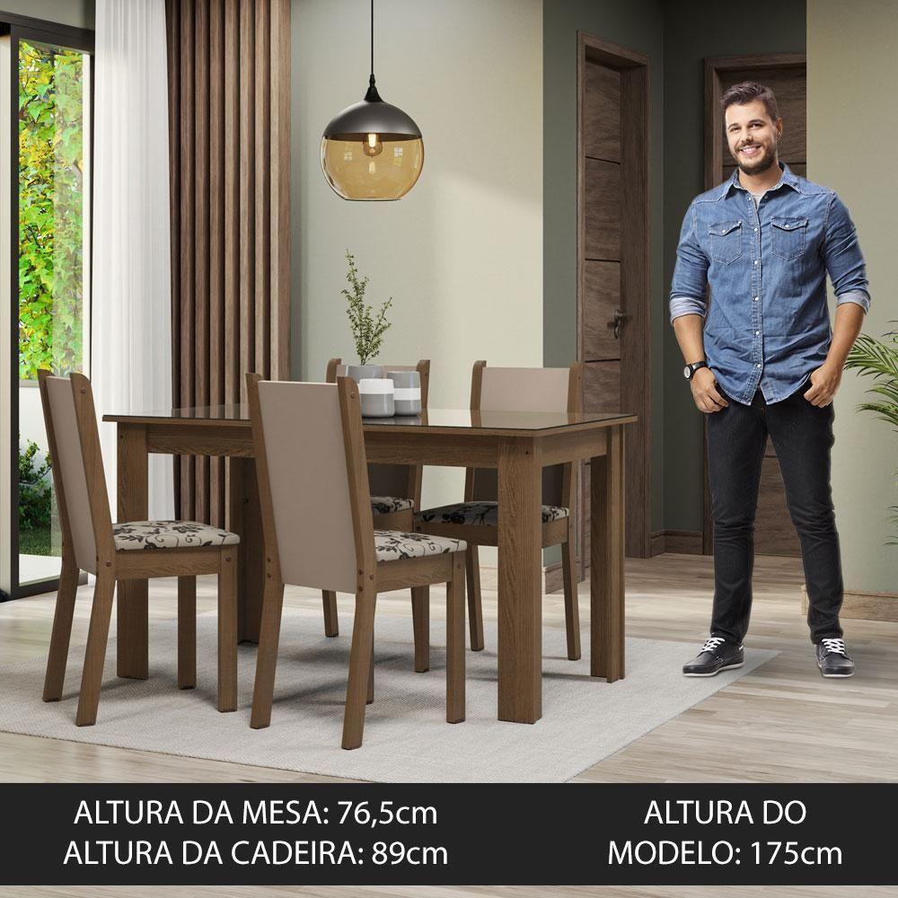 Conjunto Sala De Jantar Mesa Tampo De Vidro 4 Cadeiras Rustic/crema/bege Marrom Suzy Madesa - 7