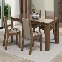 Conjunto Sala De Jantar Mesa Tampo De Vidro 4 Cadeiras Rustic/crema/bege Marrom Suzy Madesa - 1