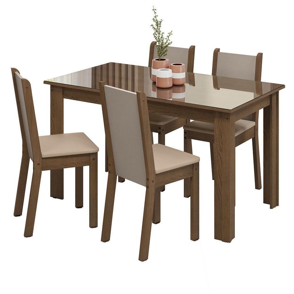 Conjunto Sala De Jantar Mesa Tampo De Vidro 4 Cadeiras Rustic/crema/bege Suzy Madesa - 9