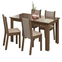Conjunto Sala De Jantar Mesa Tampo De Vidro 4 Cadeiras Rustic/crema/bege Suzy Madesa - 9