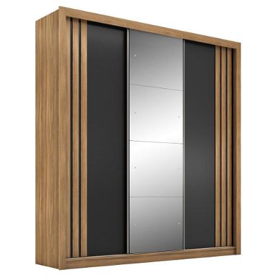 Guarda-roupas Casal 3 Portas Com Espelho Multimóveis Cr35236 Amêndola preto