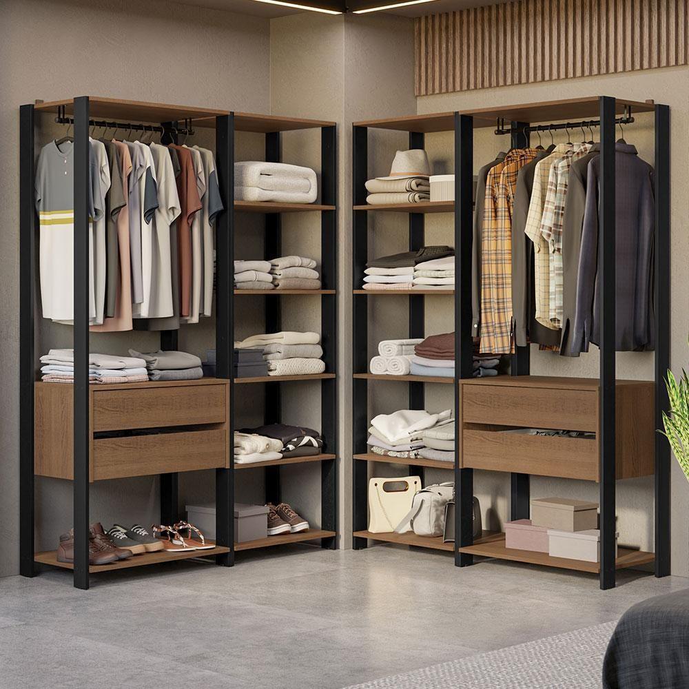 Guarda-roupa Closet Modulado Valencia 4 Gavetas 358cm Rustic/preto Madesa 04 Rustic/preto - 1