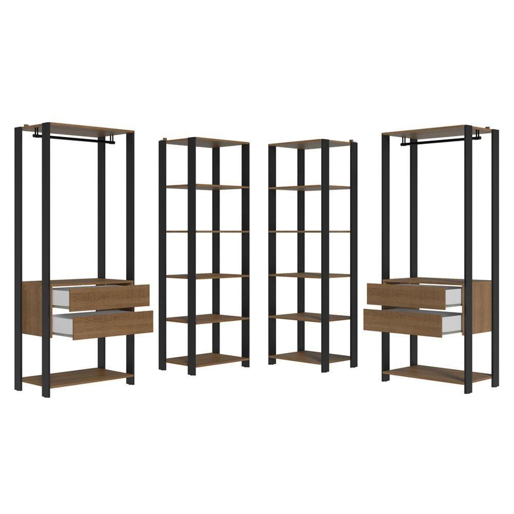 Guarda-roupa Closet Modulado Valencia 4 Gavetas 358cm Rustic/preto Madesa 04 Rustic/preto - 5
