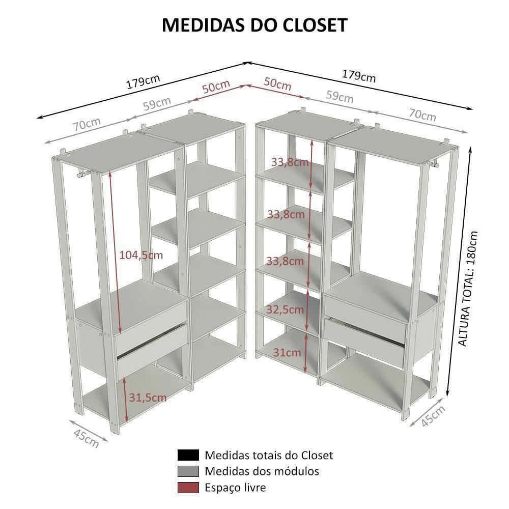 Guarda-roupa Closet Modulado Valencia 4 Gavetas 358cm Rustic/preto Madesa 04 Rustic/preto - 6