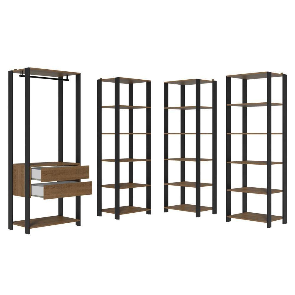 Guarda-roupa Closet Modulado Valencia 2 Gavetas 337cm Rustic/preto Madesa 05 Rustic/preto - 6