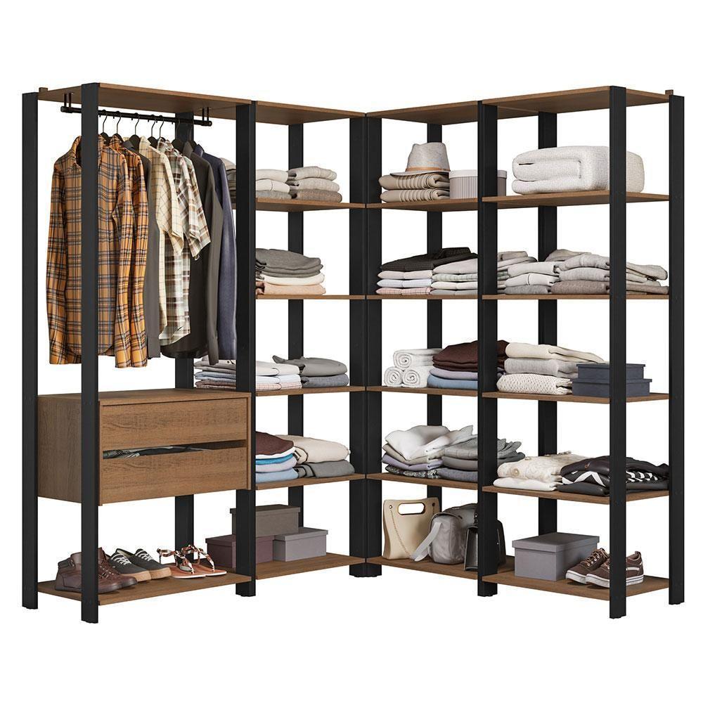 Guarda-roupa Closet Modulado Valencia 2 Gavetas 337cm Rustic/preto Madesa 05 Rustic/preto - 8