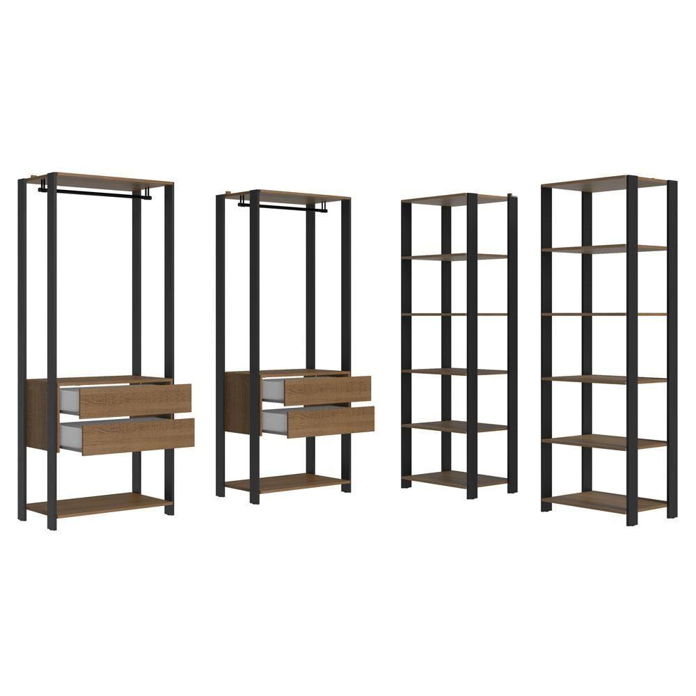 Guarda-roupa Closet Modulado Valencia 4 Gavetas 358cm Rustic/preto Madesa 03 Rustic/preto - 7