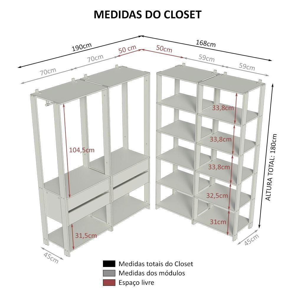 Guarda-roupa Closet Modulado Valencia 4 Gavetas 358cm Rustic/preto Madesa 03 Rustic/preto - 8