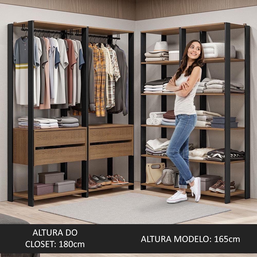 Guarda-roupa Closet Modulado Valencia 4 Gavetas 358cm Rustic/preto Madesa 03 Rustic/preto - 10