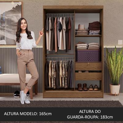 Guarda Roupa Casal Rustic Max 2 Portas de Correr 2 Gavetas Rustic MDP Madesa
