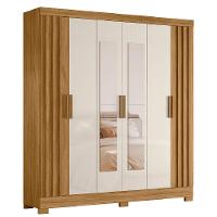 Guarda Roupas Casal Ripado Com Espelho 6 Portas 2 Gavetas Freijó/off White Valença Moval Freijo Off - 1