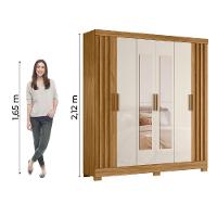 Guarda Roupas Casal Ripado Com Espelho 6 Portas 2 Gavetas Freijó/off White Valença Moval Freijo Off - 2