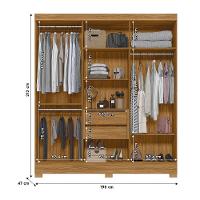 Guarda Roupas Casal Ripado Com Espelho 6 Portas 2 Gavetas Freijó/off White Valença Moval Freijo Off - 3