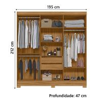 Guarda Roupas Casal Ripado Com Espelho 6 Portas 2 Gavetas Freijó/off White Valença Moval Freijo Off - 5