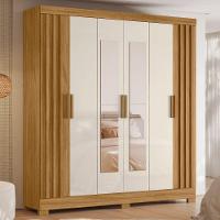 Guarda Roupas Casal Ripado Com Espelho 6 Portas 2 Gavetas Freijó/off White Valença Moval Freijo Off - 6