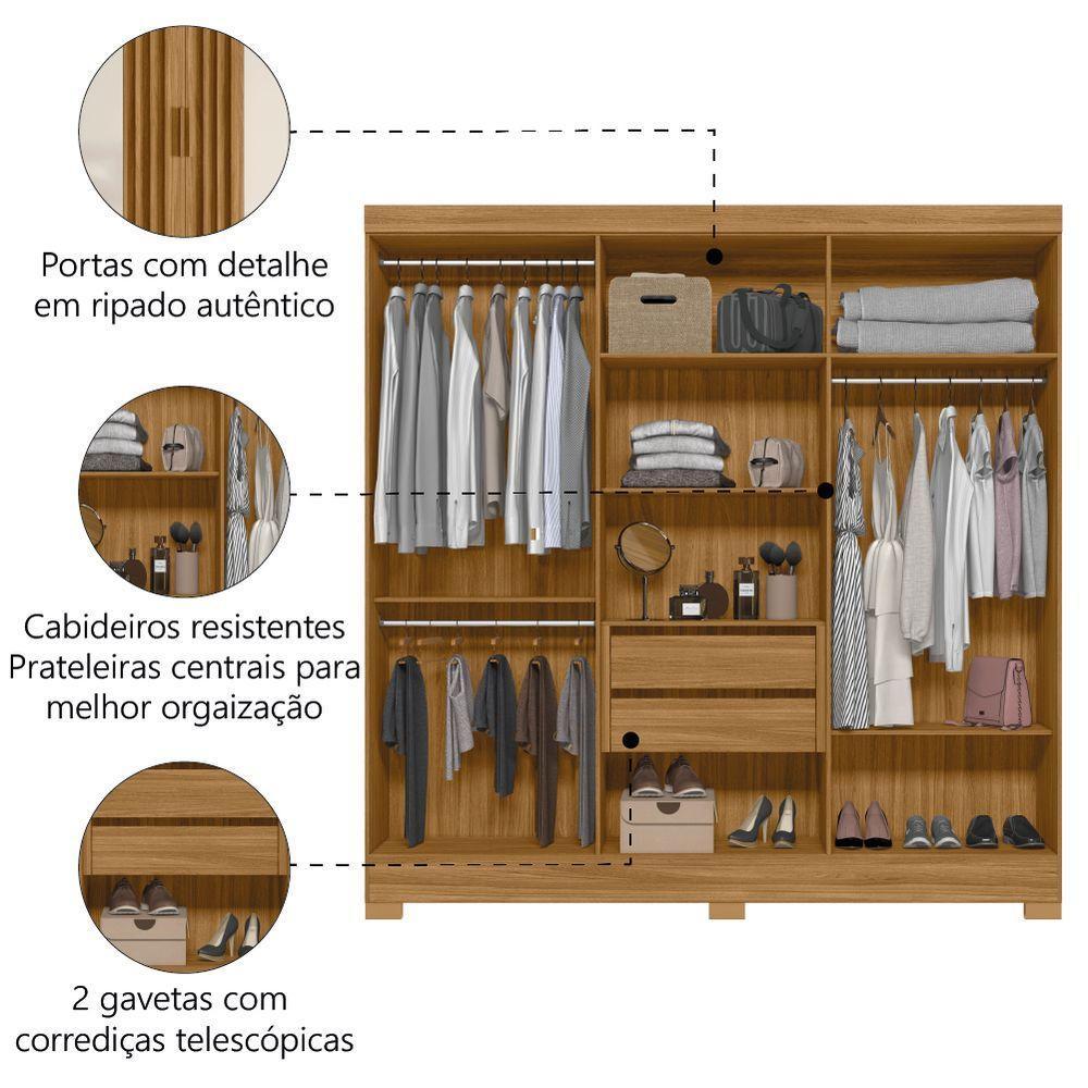 Guarda Roupas Casal Ripado 6 Portas 2 Gavetas Freijó/off White Valença Moval Freijo Off - 3