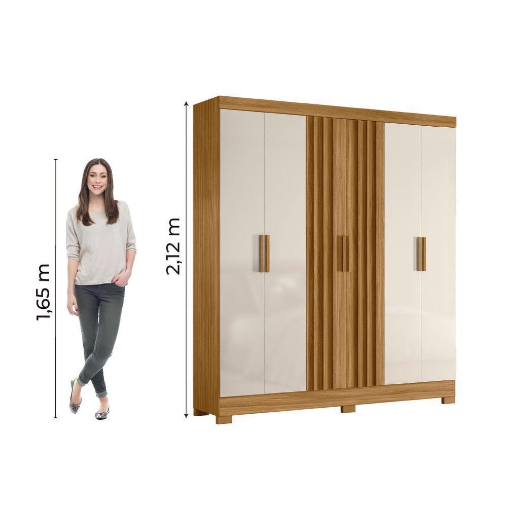 Guarda Roupas Casal Ripado 6 Portas 2 Gavetas Freijó/off White Valença Moval Freijo Off - 5