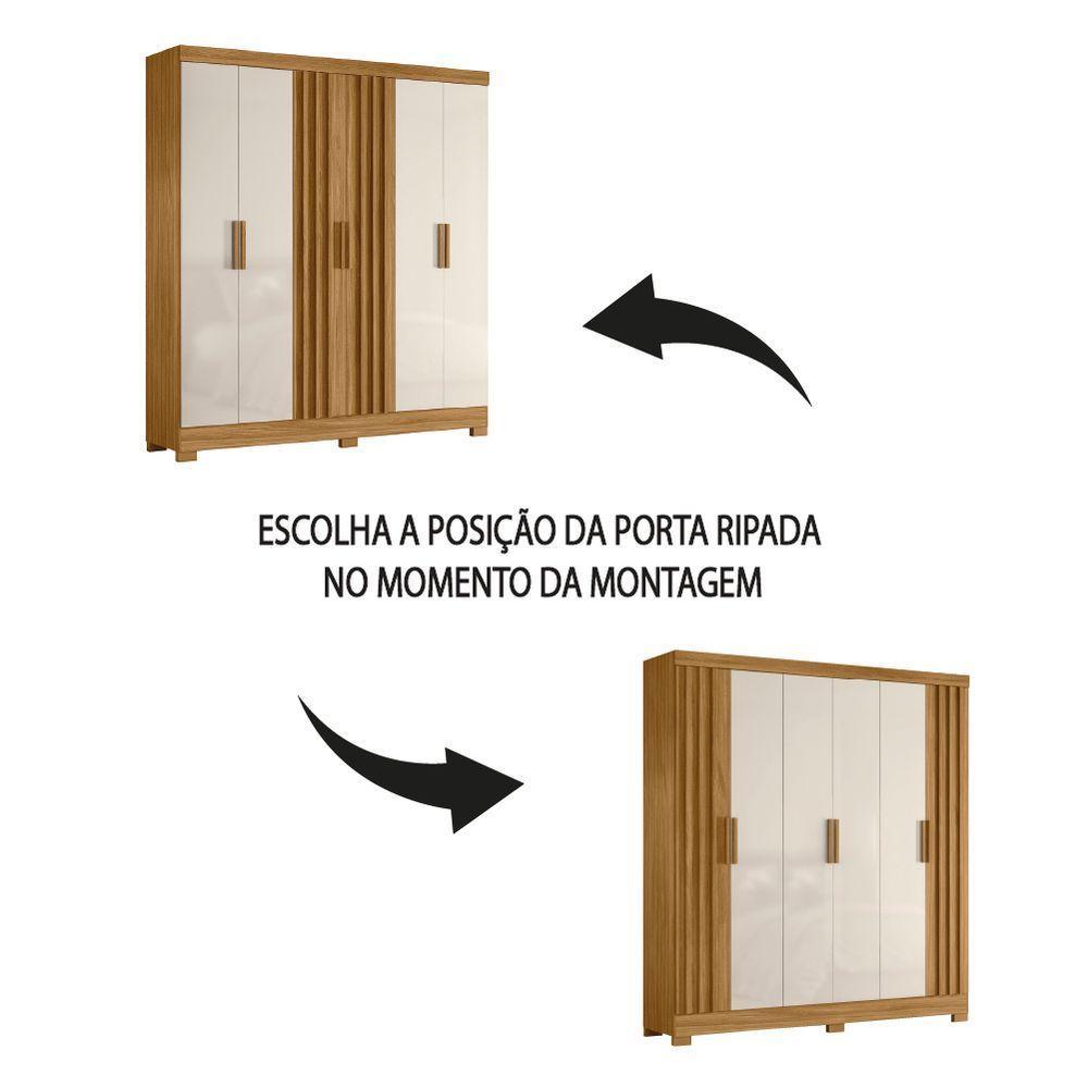 Guarda Roupas Casal Ripado 6 Portas 2 Gavetas Freijó/off White Valença Moval Freijo Off - 6