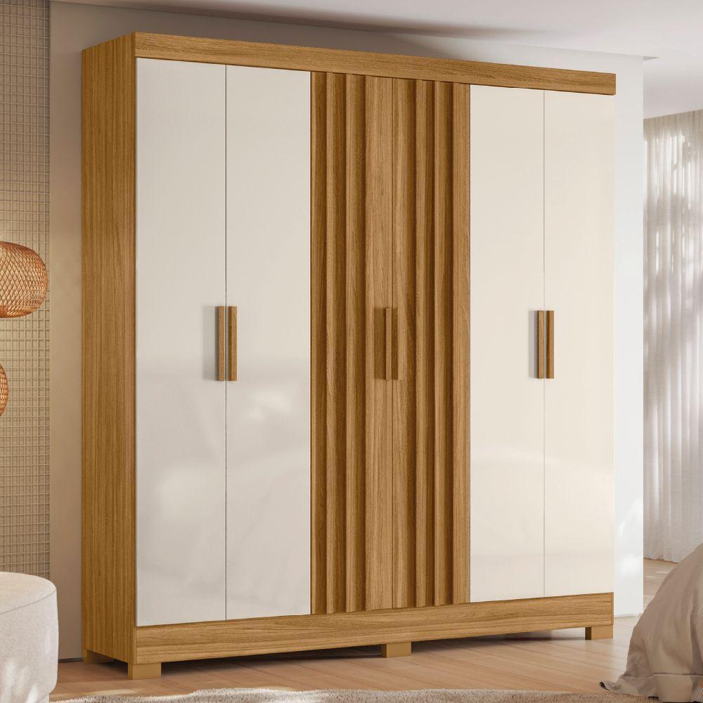 Guarda Roupas Casal Ripado 6 Portas 2 Gavetas Freijó/off White Valença Moval Freijo Off - 7