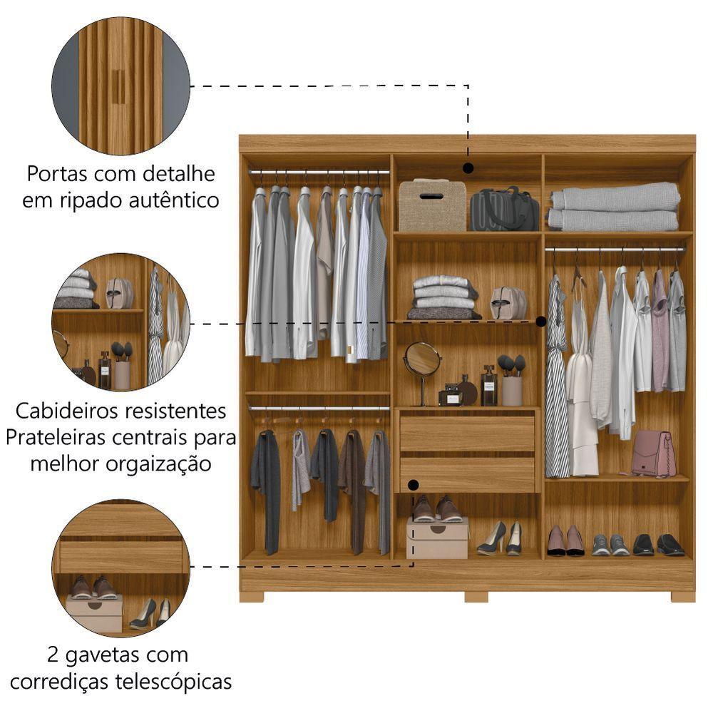 Guarda Roupas Casal Ripado 6 Portas 2 Gavetas Freijó/cinza Valença Moval - 2