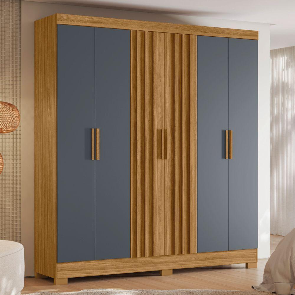 Guarda Roupas Casal Ripado 6 Portas 2 Gavetas Freijó/cinza Valença Moval - 4