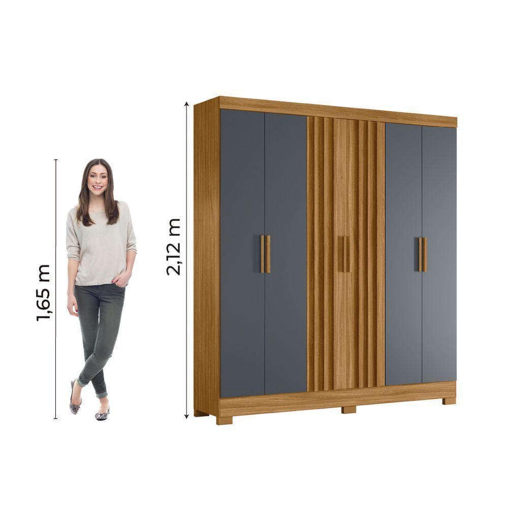 Guarda Roupas Casal Ripado 6 Portas 2 Gavetas Freijó/cinza Valença Moval - 7