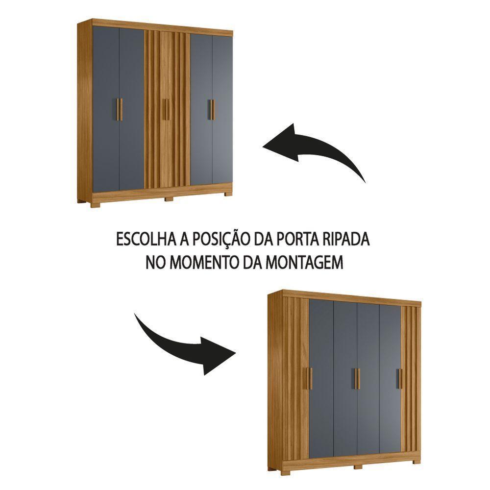 Guarda Roupas Casal Ripado 6 Portas 2 Gavetas Freijó/cinza Valença Moval - 8