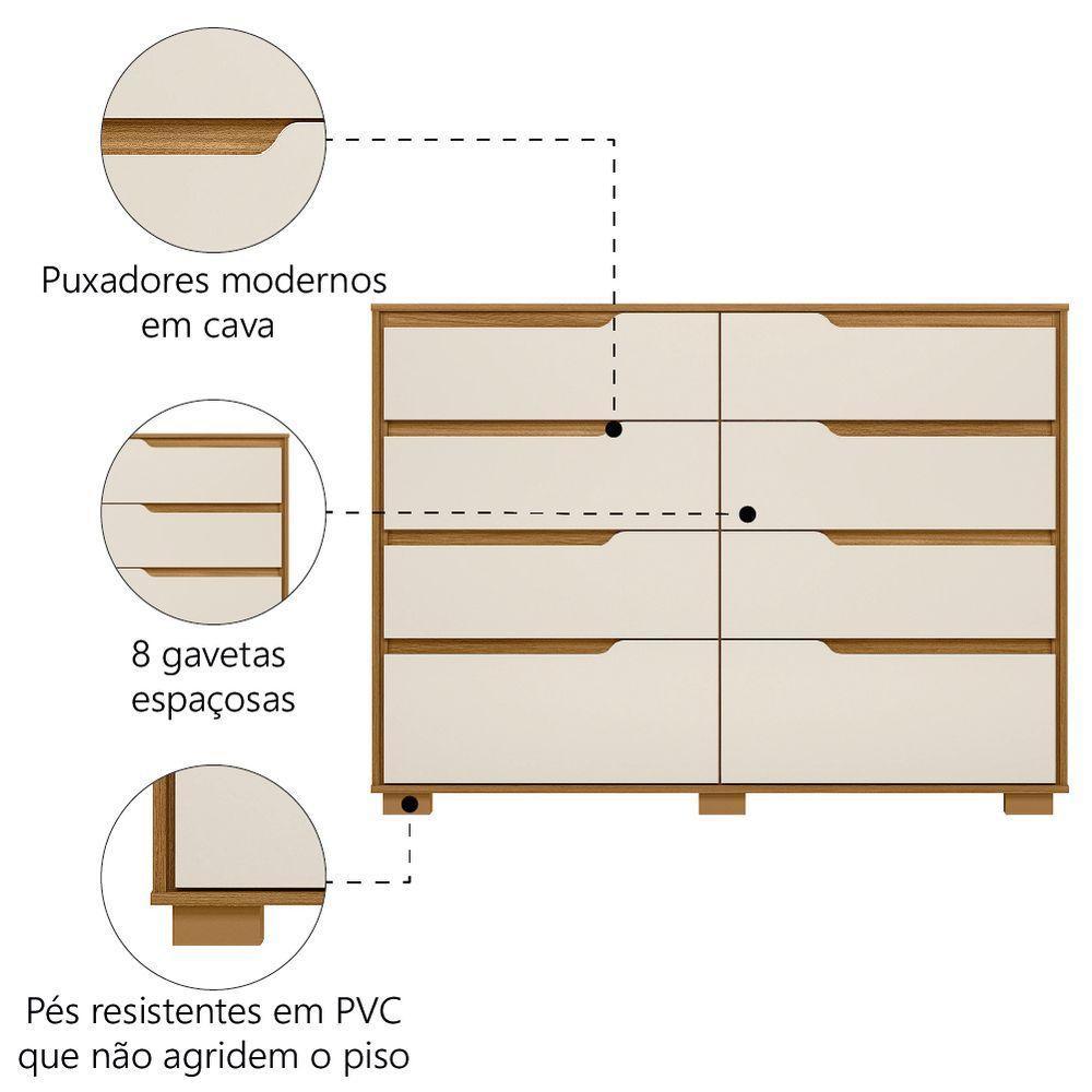 Cômoda 8 Gavetas Geórgia Freijó/off White Moval - 4