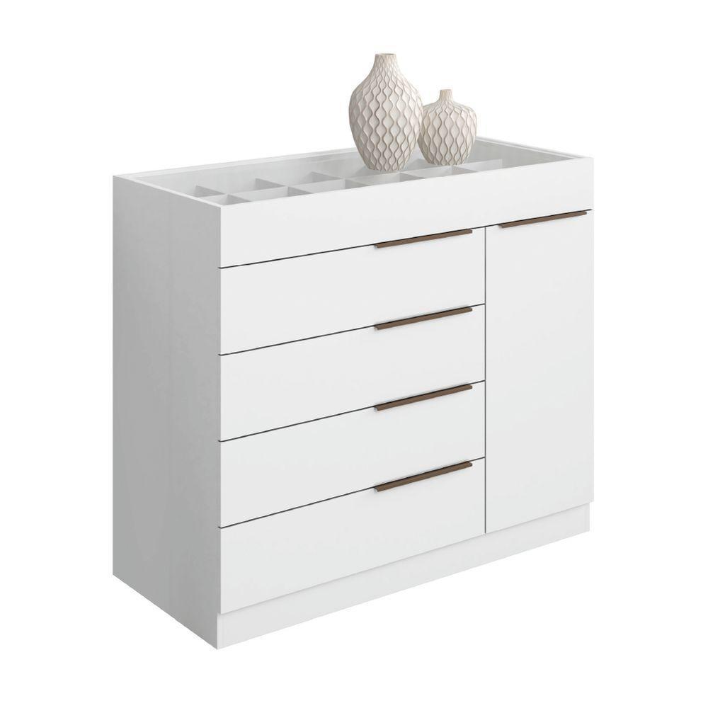 Cômoda 5 Gavetas Com Porta Joias Organizador Tampo De Vidro Sevilha Aramóveis Branco - 1