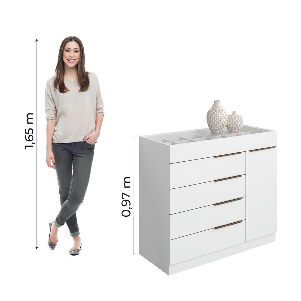 Cômoda 5 Gavetas Com Porta Joias Organizador Tampo De Vidro Sevilha Aramóveis Branco - 2
