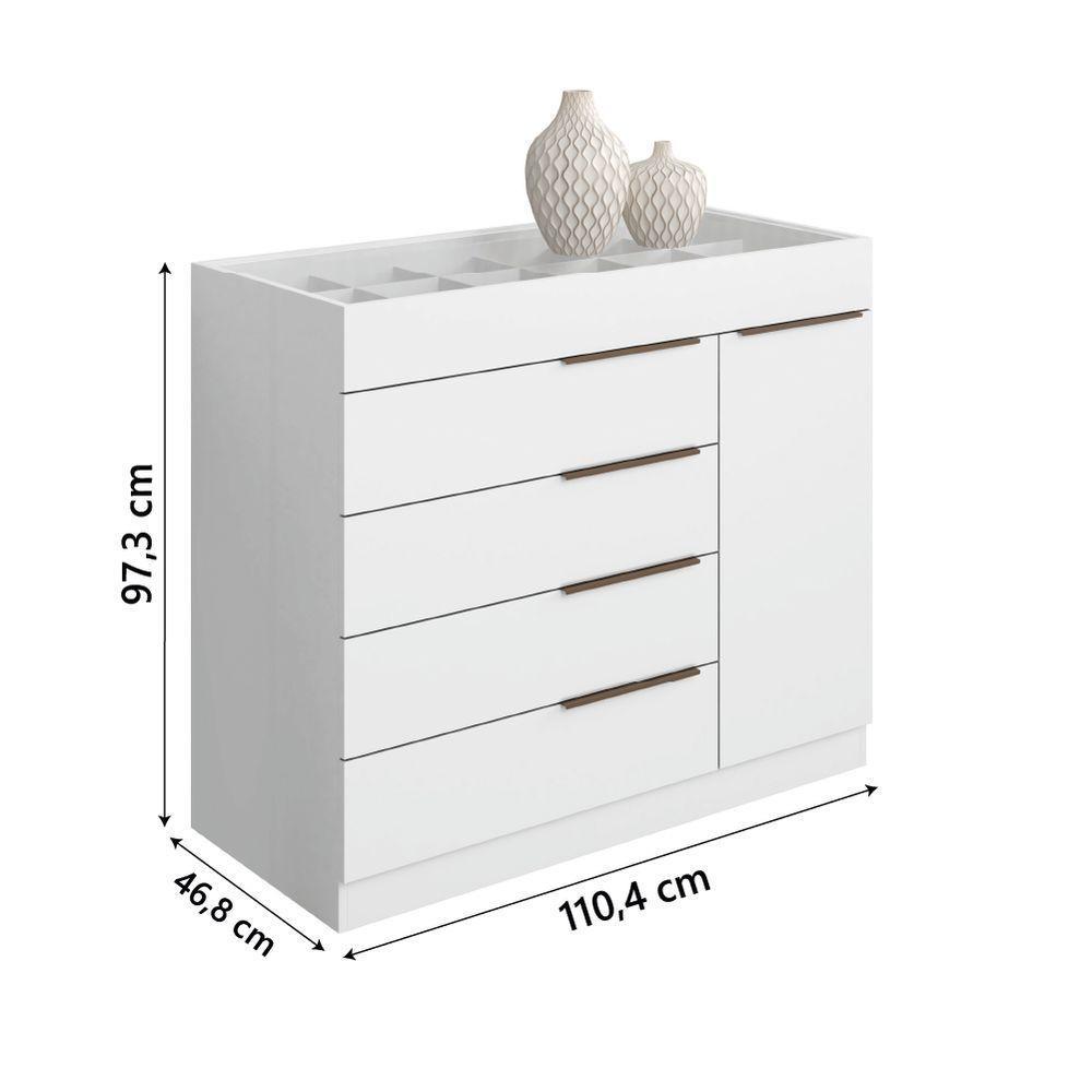 Cômoda 5 Gavetas Com Porta Joias Organizador Tampo De Vidro Sevilha Aramóveis Branco - 4
