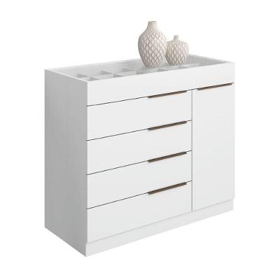 Cômoda Sevilha 5 Gavetas em MDF com Puxador Plástico Branco com Porta Joias