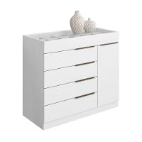 Cômoda 5 Gavetas Com Porta Joias Organizador Tampo De Vidro Sevilha Aramóveis Branco - 1