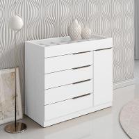 Cômoda 5 Gavetas Com Porta Joias Organizador Tampo De Vidro Sevilha Aramóveis Branco - 5