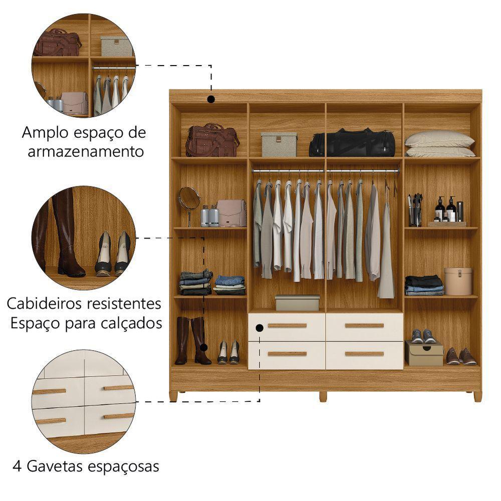 Guarda Roupas Casal 8 Portas 4 Gavetas Freijó/off White Flórida Moval - 3