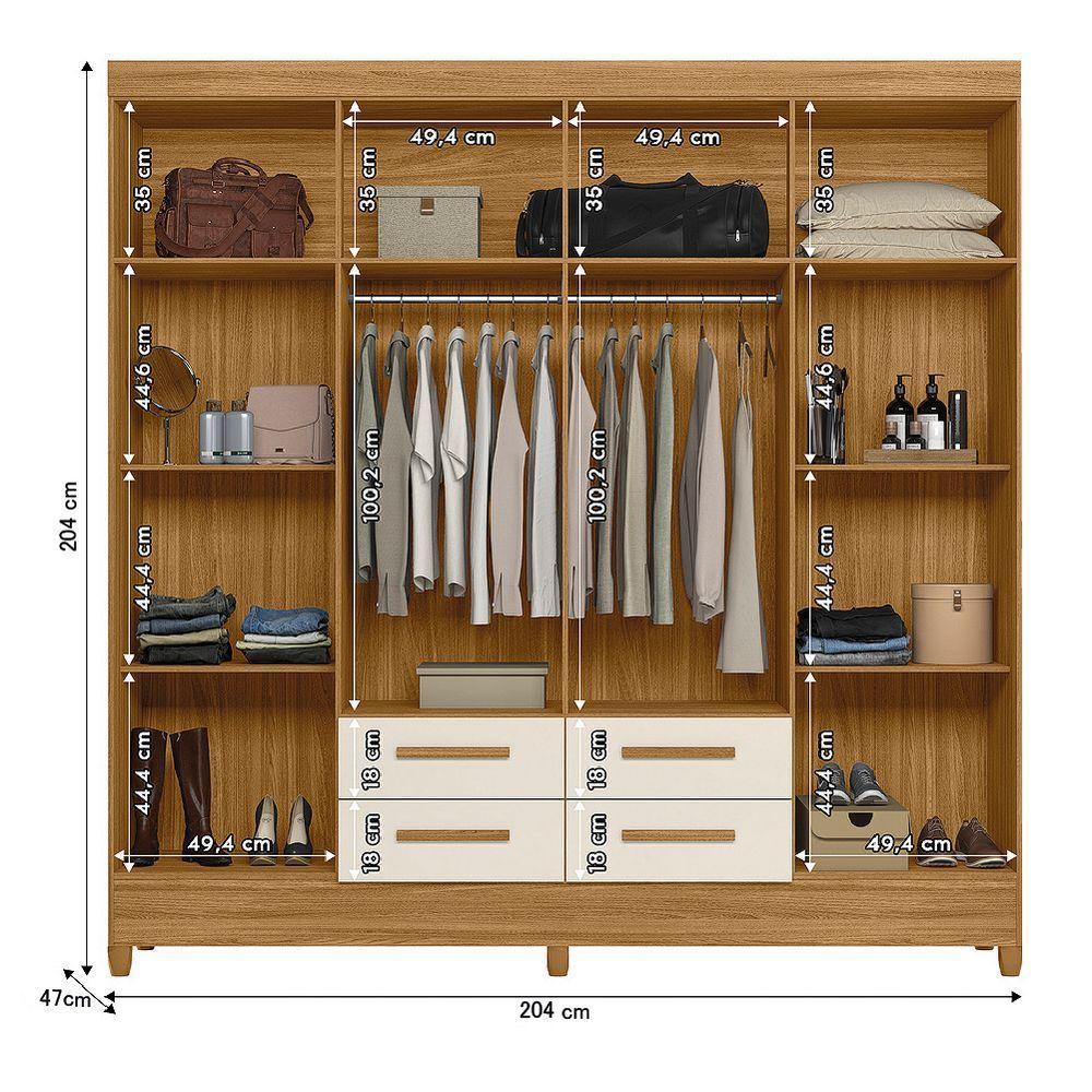 Guarda Roupas Casal 8 Portas 4 Gavetas Freijó/off White Flórida Moval - 4