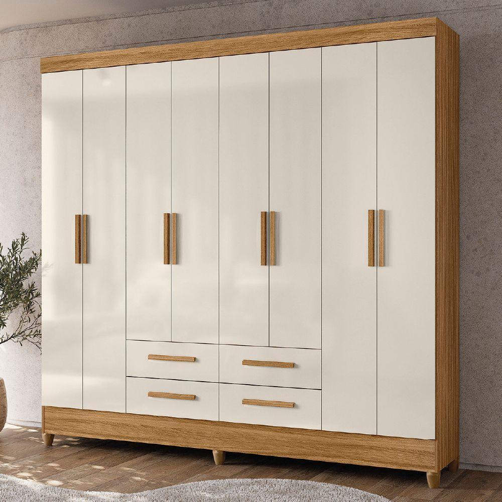 Guarda Roupas Casal 8 Portas 4 Gavetas Freijó/off White Flórida Moval - 6