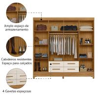 Guarda Roupas Casal 8 Portas 4 Gavetas Freijó/off White Flórida Moval - 3