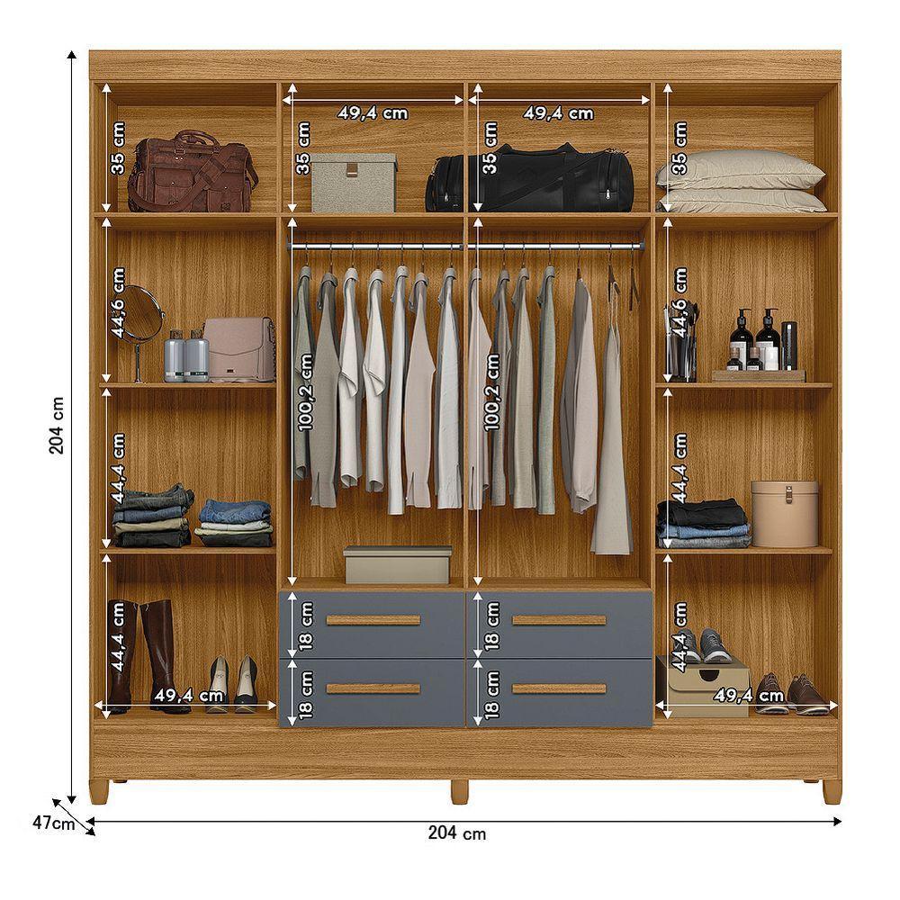 Guarda Roupas Casal 8 Portas 4 Gavetas Freijó/cinza Flórida Moval Freijo - 4