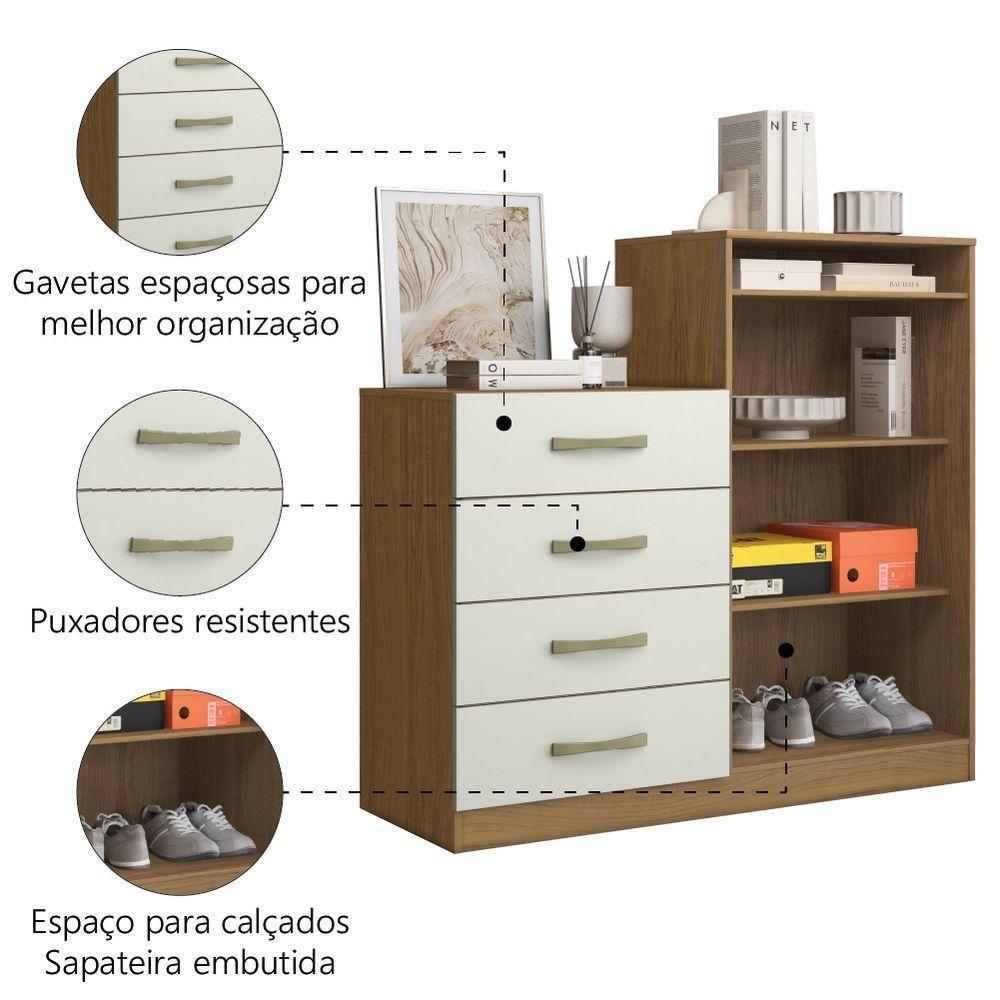 Cômoda 4 Gavetas 2 Portas Com Sapateira Organizadora Londres Aramóveis Atacam/off - 3