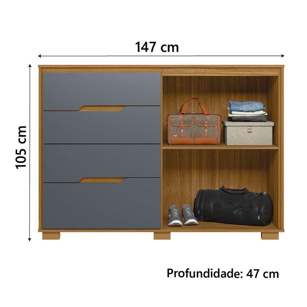 Cômoda 4 Gavetas 2 Portas Com Ripado Texas Freijó/cinza Moval - 5