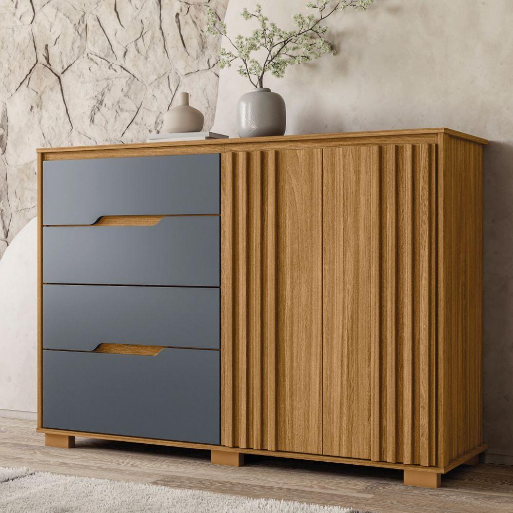 Cômoda 4 Gavetas 2 Portas Com Ripado Texas Freijó/cinza Moval - 6