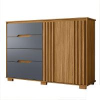 Cômoda 4 Gavetas 2 Portas Com Ripado Texas Freijó/cinza Moval - 1