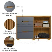 Cômoda 4 Gavetas 2 Portas Com Ripado Texas Freijó/cinza Moval - 3