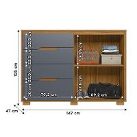Cômoda 4 Gavetas 2 Portas Com Ripado Texas Freijó/cinza Moval