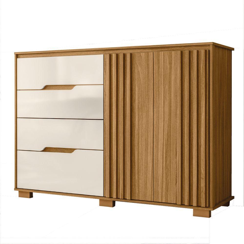 Cômoda 4 Gavetas 2 Portas Com Ripado Texas Freijó/off White Moval - 1