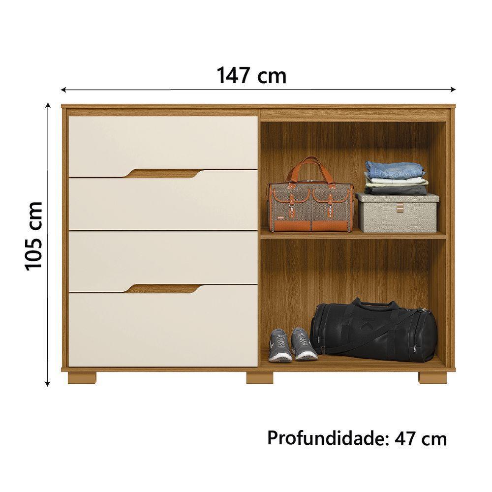 Cômoda 4 Gavetas 2 Portas Com Ripado Texas Freijó/off White Moval - 5
