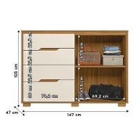 Cômoda 4 Gavetas 2 Portas Com Ripado Texas Freijó/off White Moval